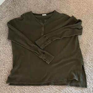 Forest Green Waffle Knit Henley Top